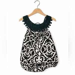 Brass Razoo Romper. Size 3t Black & Ivory with Dark Green Collar. HTF. Handmade
